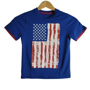 J Khaki Boys American Flag T Shirt Blue Size 6 Short Sleeve Patriotic July 4